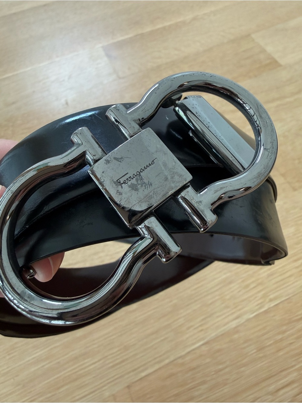 Authentic Ferragamo Mens Black Leather Belt